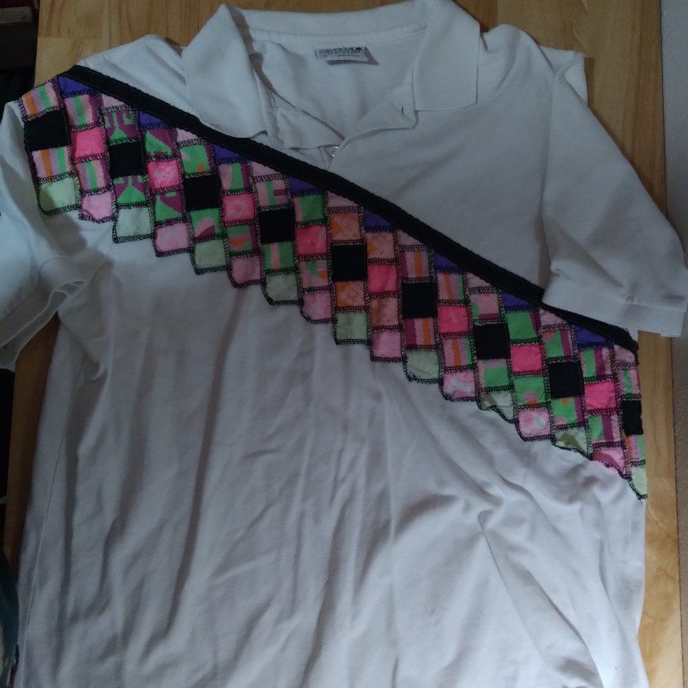 Vintage Crystal Springs Neon Checker Pattern Polo
